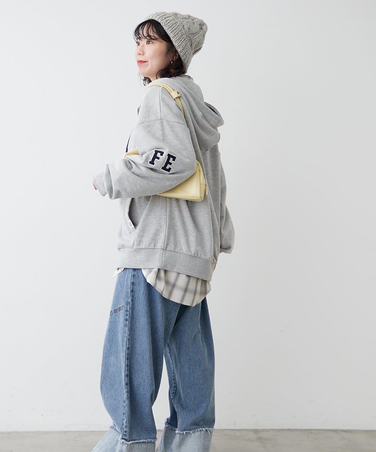 【NUNIFE】【可選2種長度】大字母印花連帽衛衣