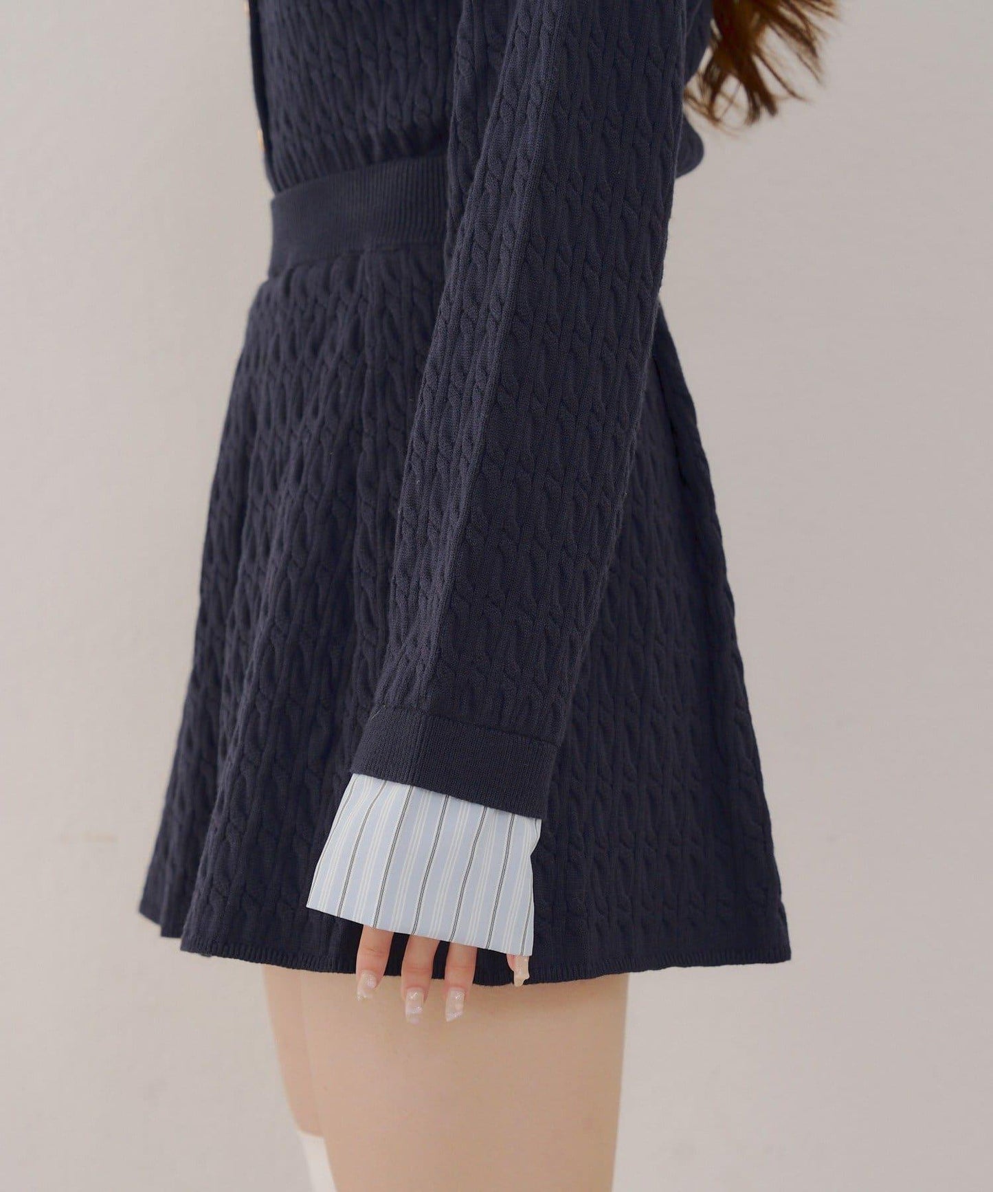 麻花針織開衫&迷你裙套裝