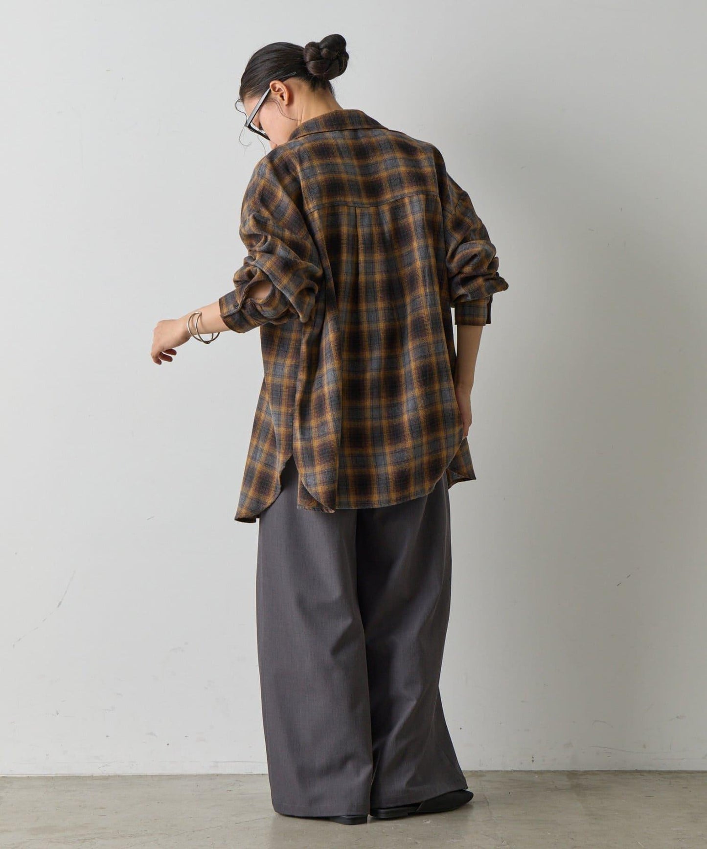 【AW】輕法蘭絨格紋寬鬆襯衫