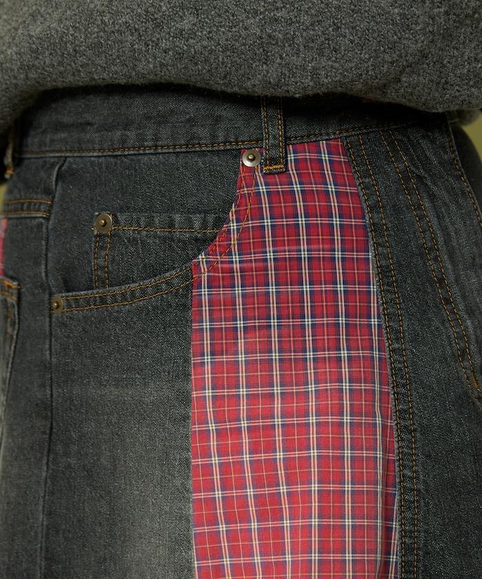 側前拼接牛仔喇叭裙