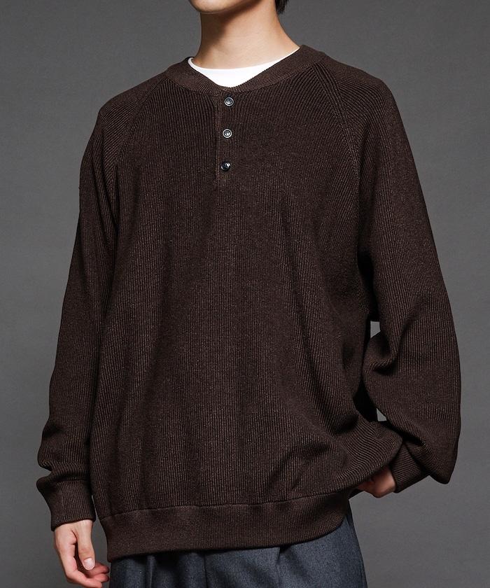 寬鬆版型 單面羅紋編織 亨利領 針織衫