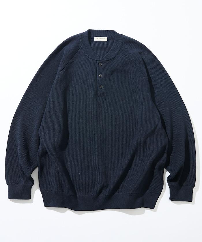 寬鬆版型 單面羅紋編織 亨利領 針織衫