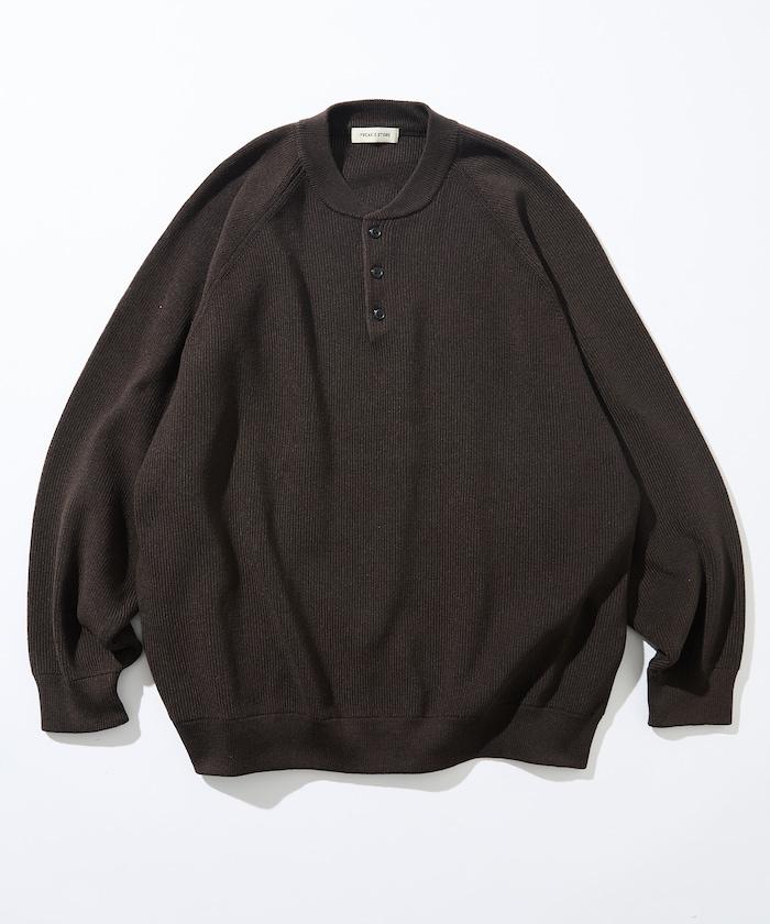 寬鬆版型 單面羅紋編織 亨利領 針織衫