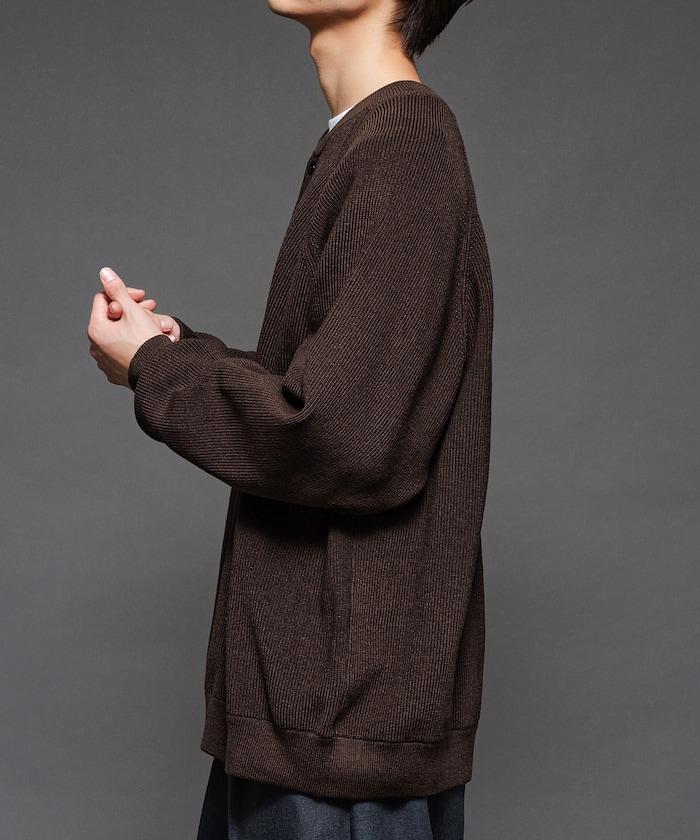 寬鬆版型 單面羅紋編織 亨利領 針織衫