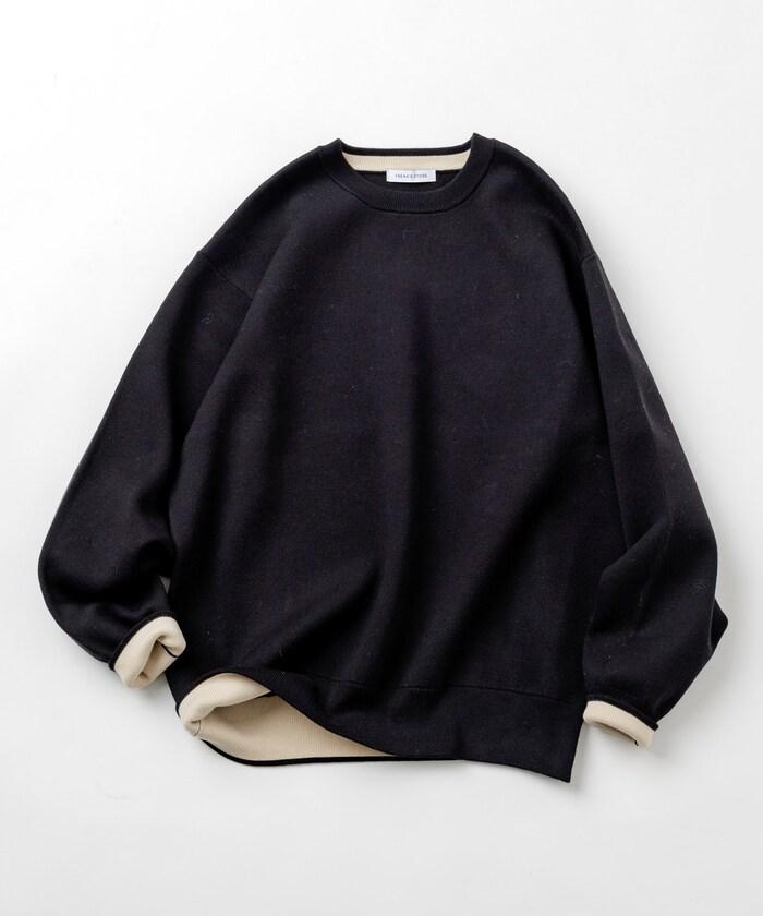 衛衣風格圓領針織衫 內裡拼色設計