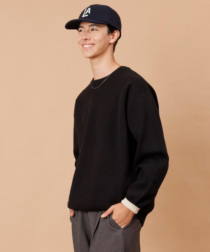 衛衣風格圓領針織衫 內裡拼色設計