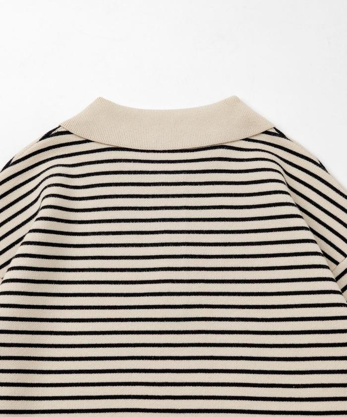 衛衣風格條紋翻領針織衫