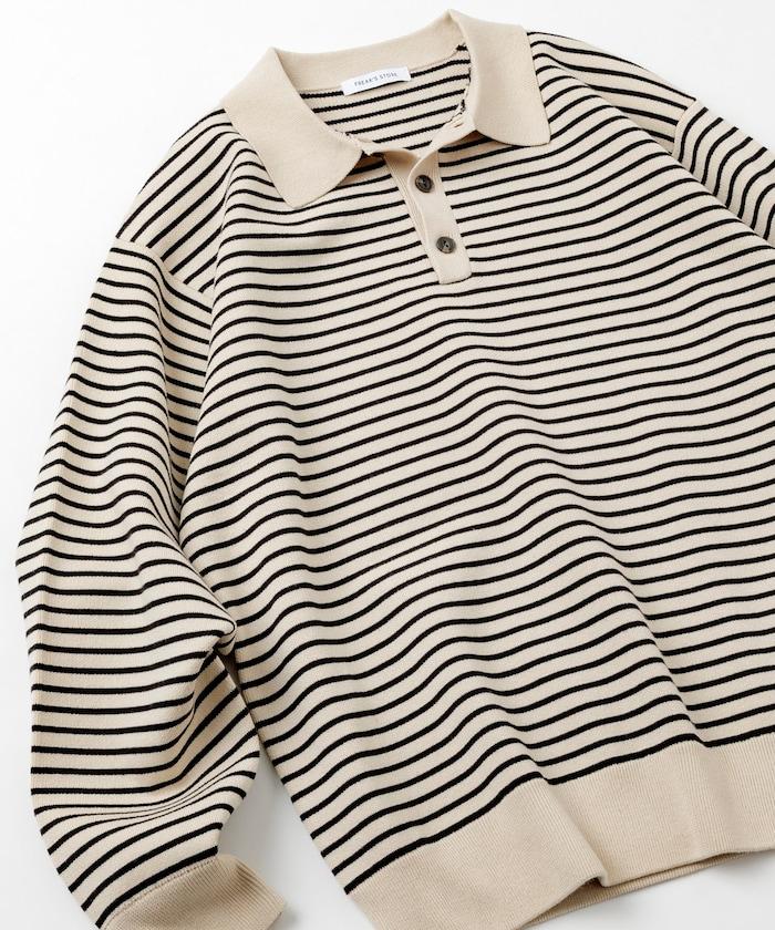 衛衣風格條紋翻領針織衫