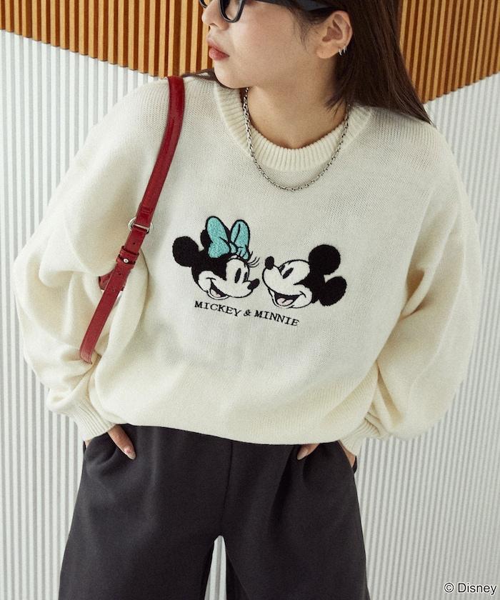 Mickey Mouse&Minnie Mouse/米老鼠&米妮/相良刺繡寬鬆針織衫