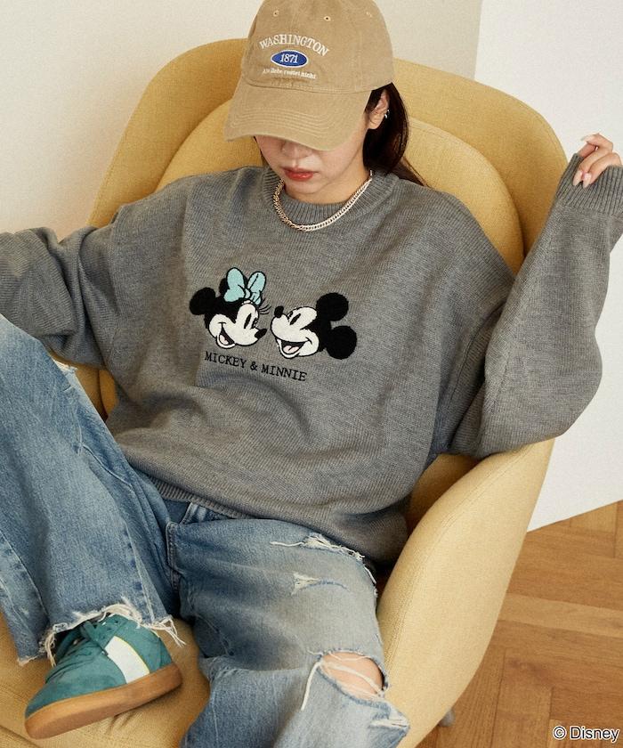 Mickey Mouse&Minnie Mouse/米老鼠&米妮/相良刺繡寬鬆針織衫