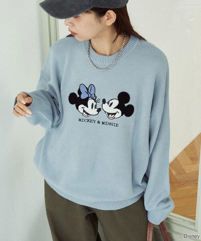 Mickey Mouse&Minnie Mouse/米老鼠&米妮/相良刺繡寬鬆針織衫