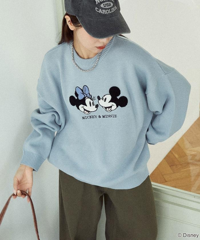 Mickey Mouse&Minnie Mouse/米老鼠&米妮/相良刺繡寬鬆針織衫