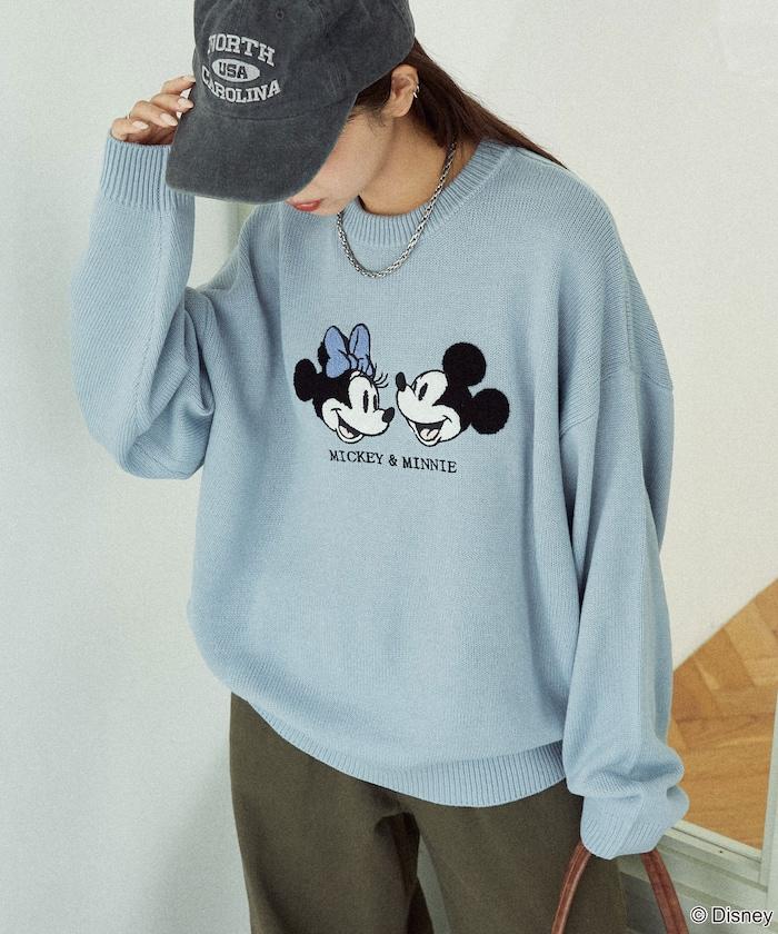 Mickey Mouse&Minnie Mouse/米老鼠&米妮/相良刺繡寬鬆針織衫