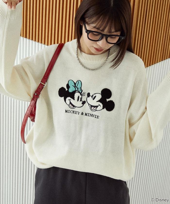 Mickey Mouse&Minnie Mouse/米老鼠&米妮/相良刺繡寬鬆針織衫