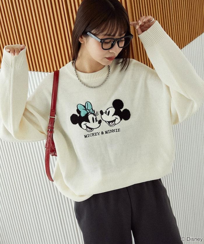 Mickey Mouse&Minnie Mouse/米老鼠&米妮/相良刺繡寬鬆針織衫