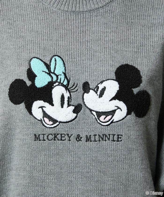 Mickey Mouse&Minnie Mouse/米老鼠&米妮/相良刺繡寬鬆針織衫