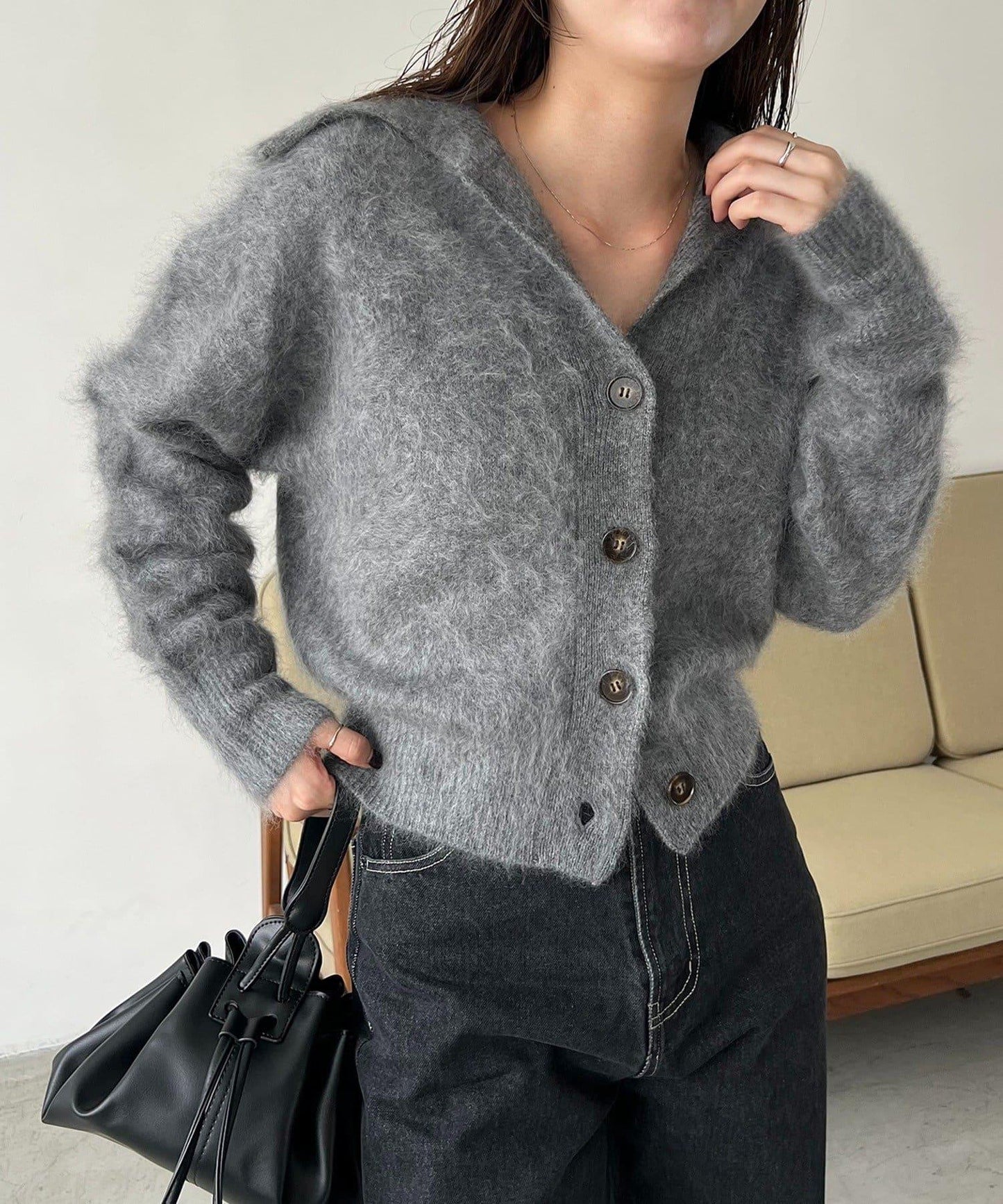 【優質穿著感】WOOL100仿貂絨開衫