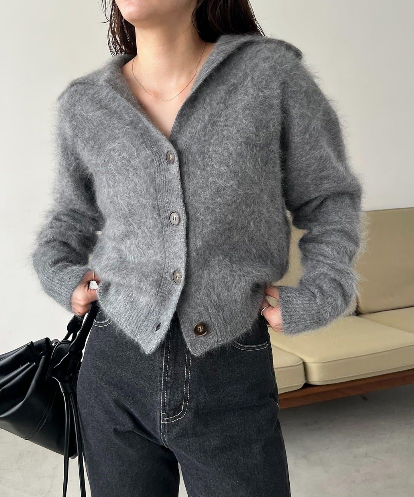 【優質穿著感】WOOL100仿貂絨開衫