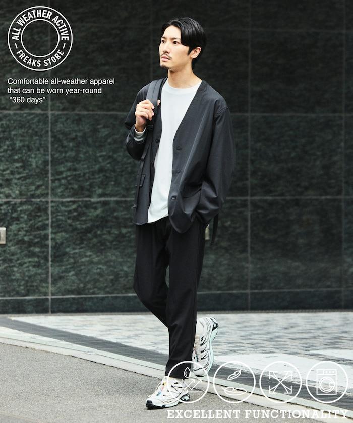 ALL WEATHER ACTIVE WEAR 全氣候活力服裝 舒適版型無領夾克套裝/寬鬆長褲
