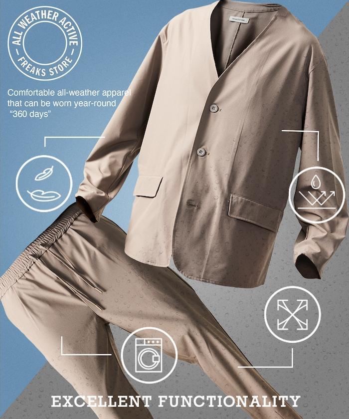 ALL WEATHER ACTIVE WEAR 全氣候活力服裝 舒適版型無領夾克套裝/寬鬆長褲
