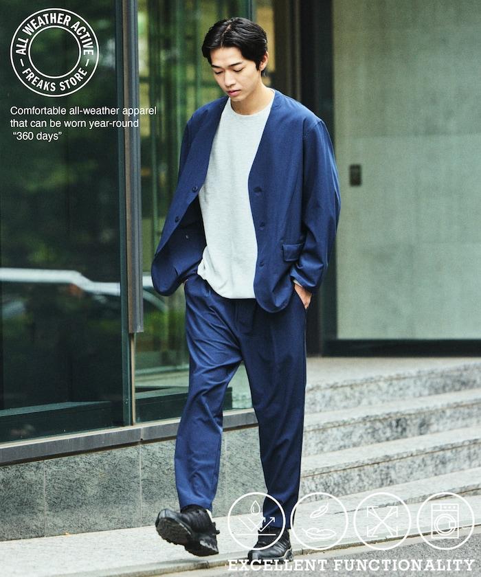ALL WEATHER ACTIVE WEAR 全氣候活力服裝 舒適版型無領夾克套裝/寬鬆長褲