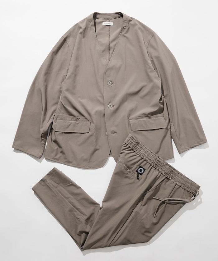 ALL WEATHER ACTIVE WEAR 全氣候活力服裝 舒適版型無領夾克套裝/寬鬆長褲