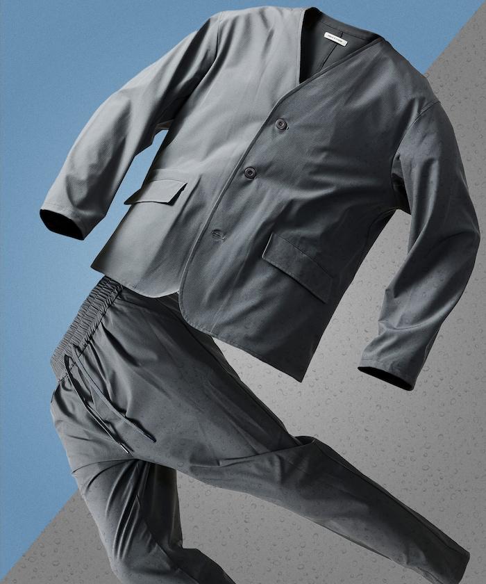 ALL WEATHER ACTIVE WEAR 全氣候活力服裝 舒適版型無領夾克套裝/寬鬆長褲