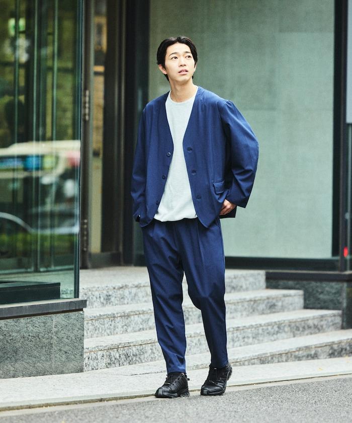 ALL WEATHER ACTIVE WEAR 全氣候活力服裝 舒適版型無領夾克套裝/寬鬆長褲