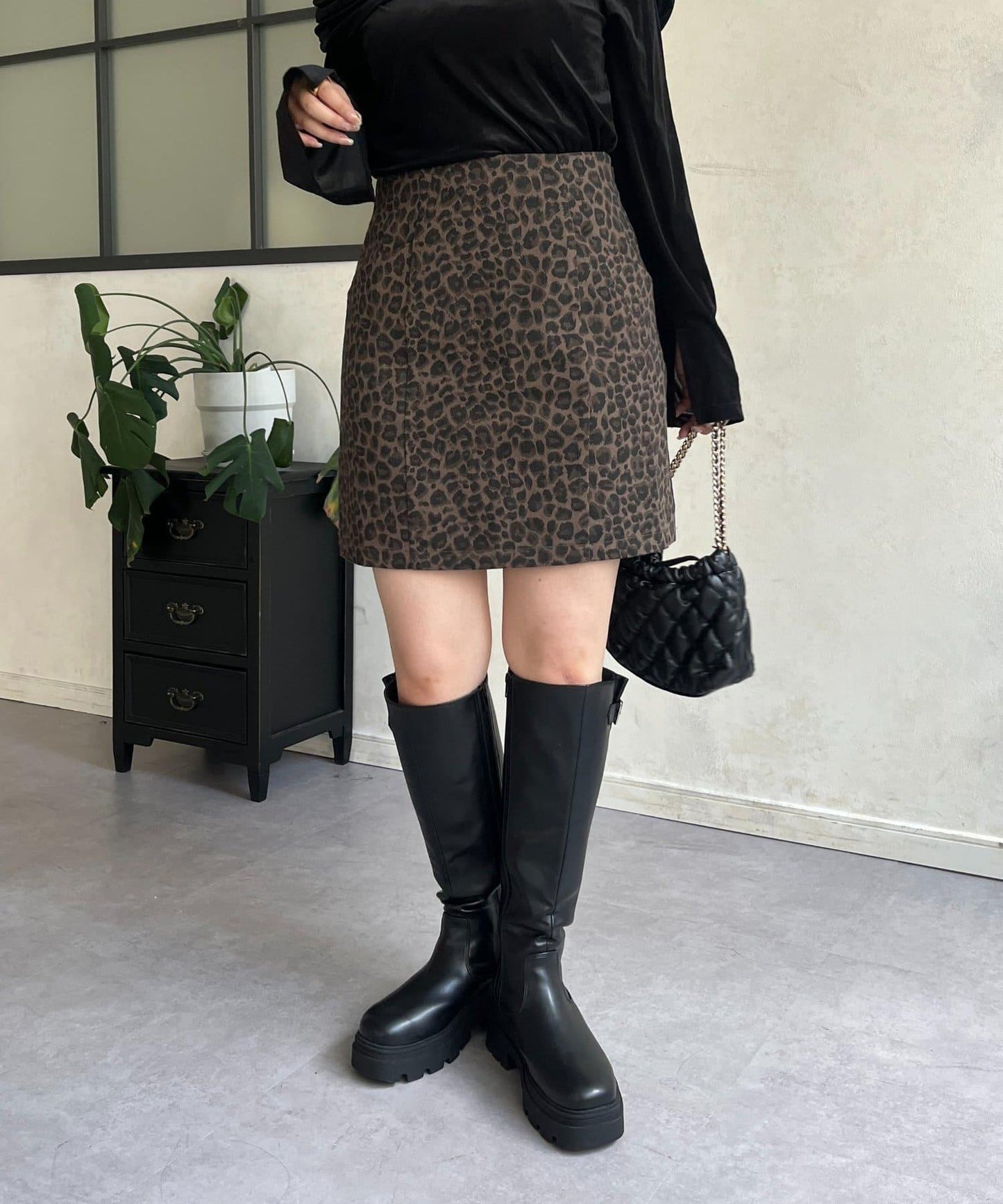 豹紋斜紋臺形迷你裙