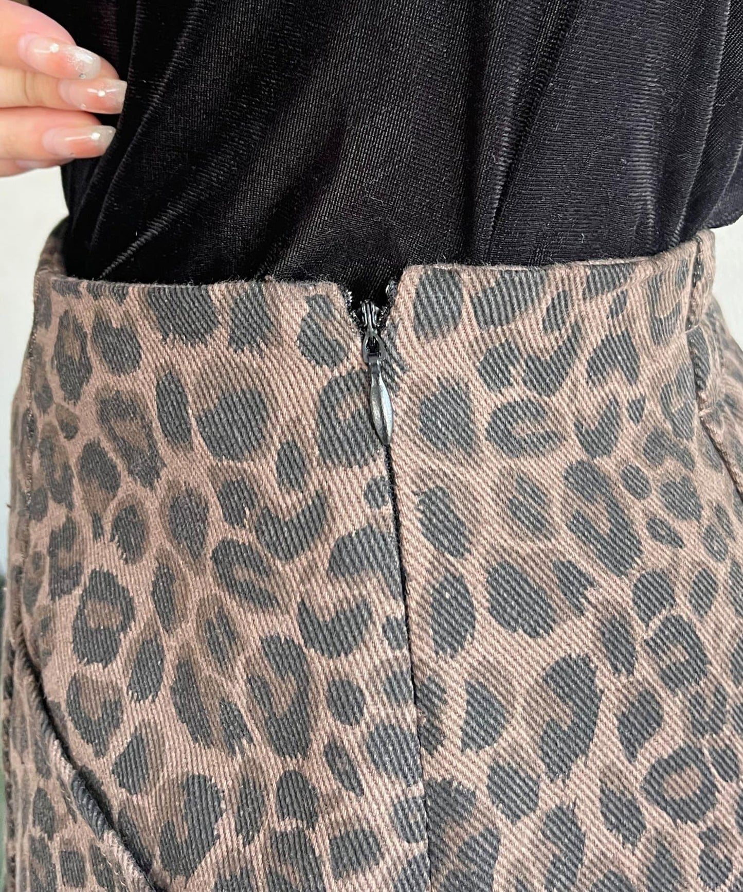 豹紋斜紋臺形迷你裙