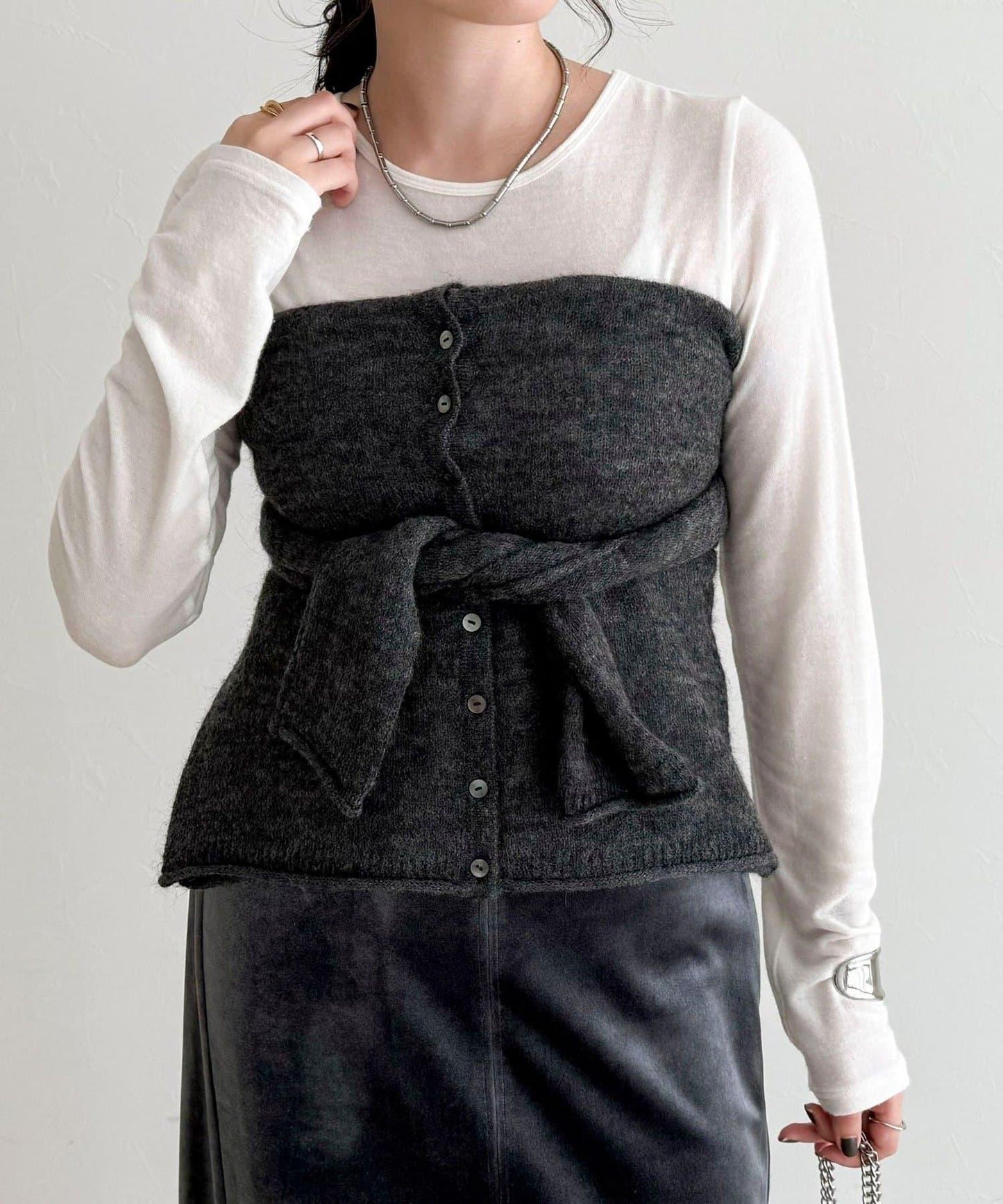 馬海毛混紡吊帶開衫