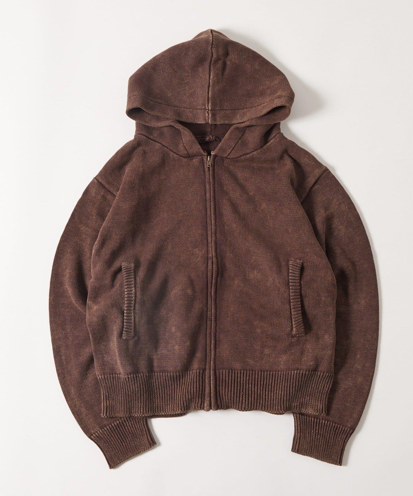 KOOKYN色素洗工藝拉鍊針織連帽衫