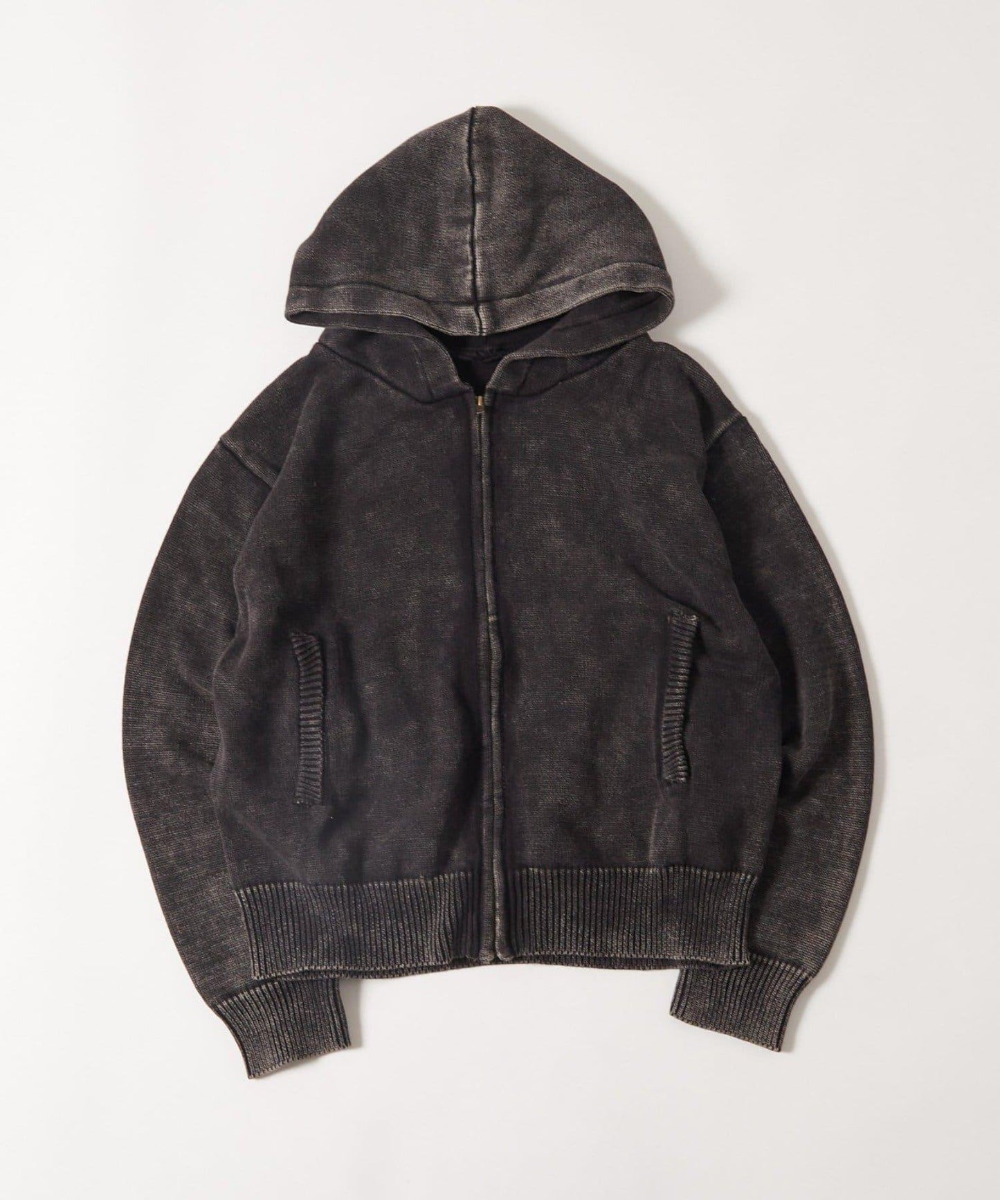 KOOKYN色素洗工藝拉鍊針織連帽衫