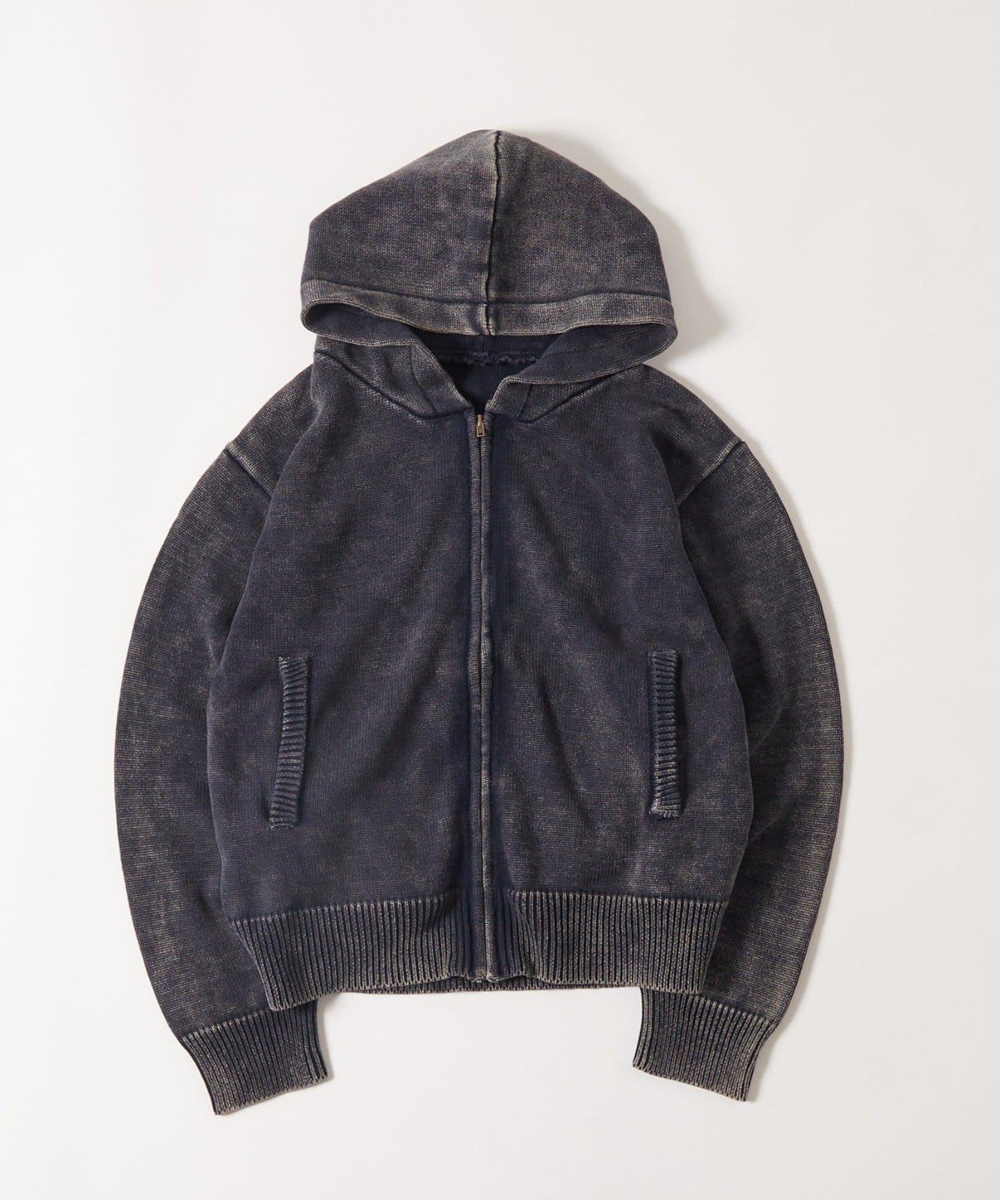 KOOKYN色素洗工藝拉鍊針織連帽衫