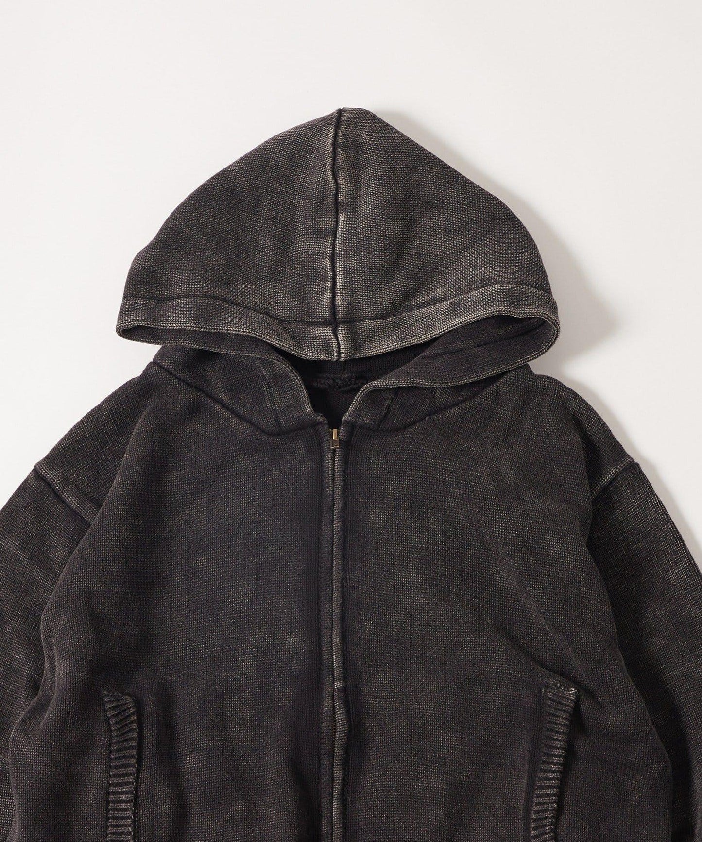 KOOKYN色素洗工藝拉鍊針織連帽衫