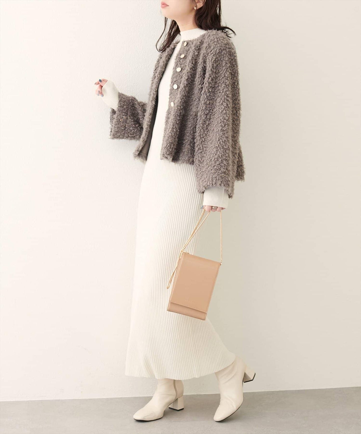 荷葉邊羊羔絨開衫