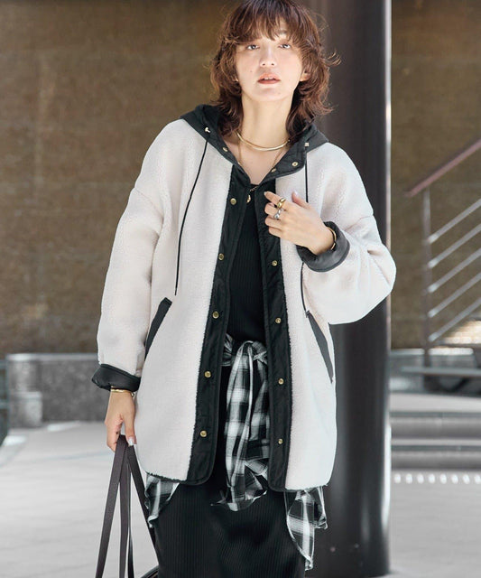 【感動的輕盈/復刻版】連帽仿羊羔絨大衣/預計11月上旬發貨