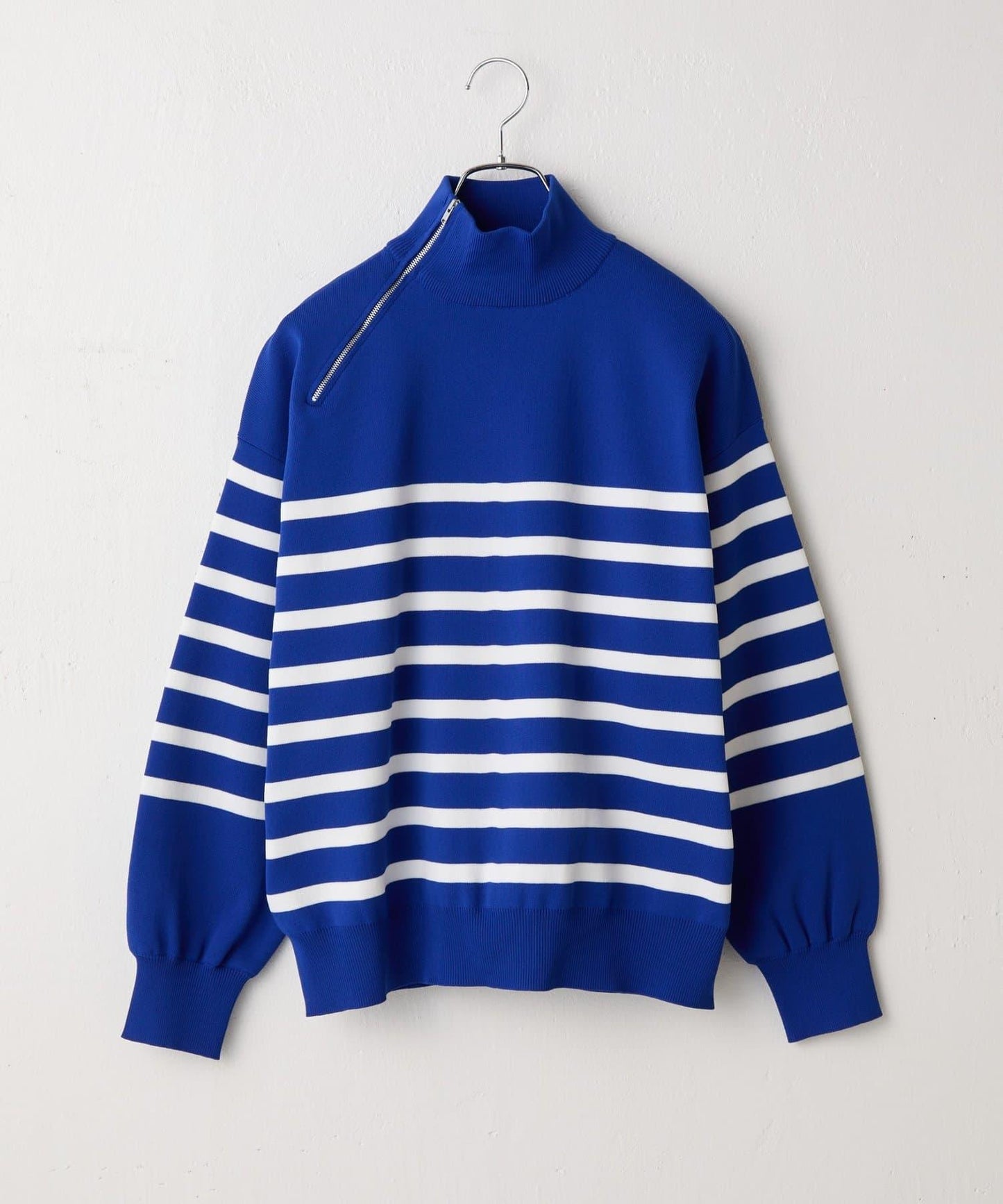 【AW】滌綸紗側頸拉鍊條紋針織衫