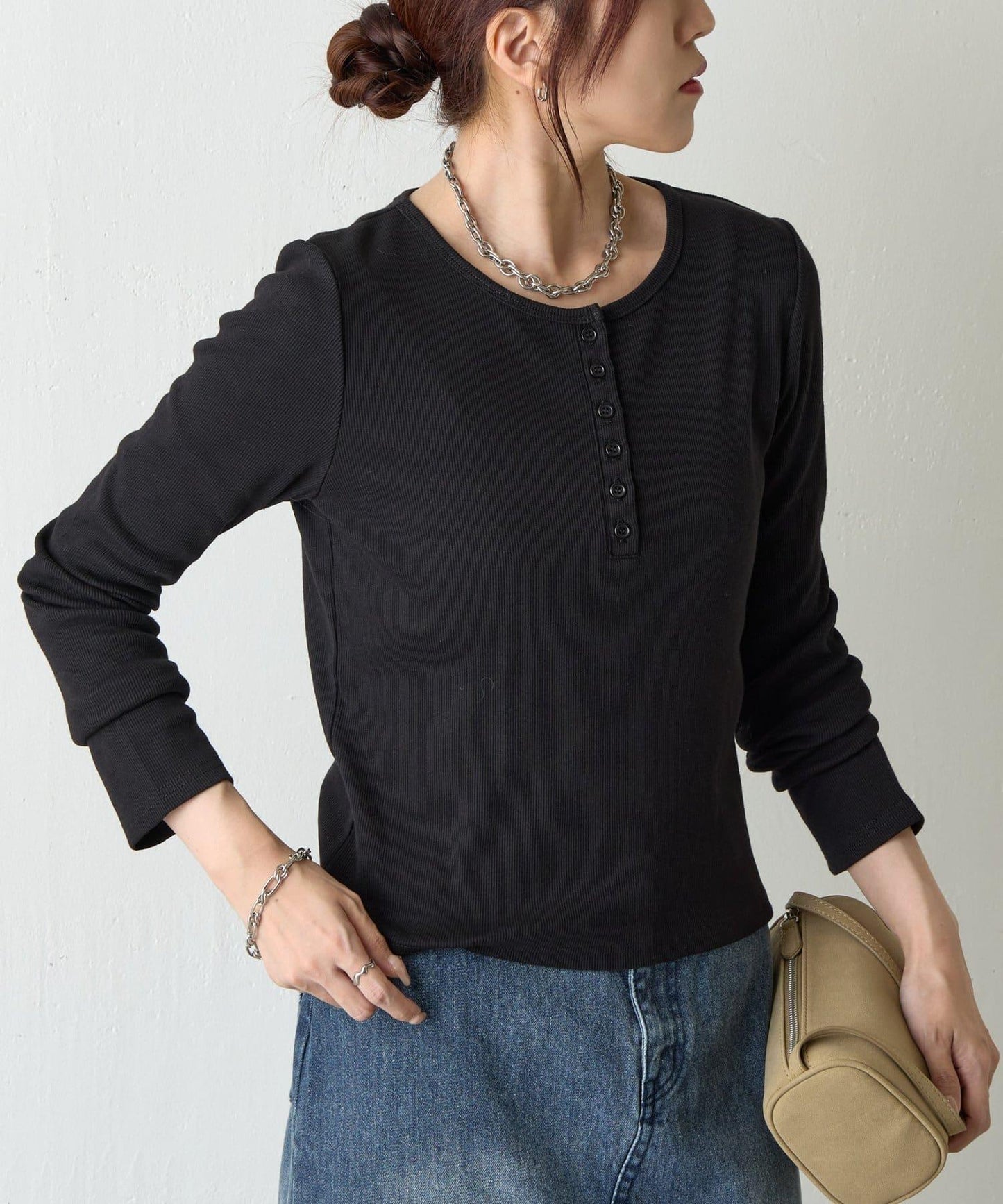 【AW/】亨利領羅紋長袖T恤