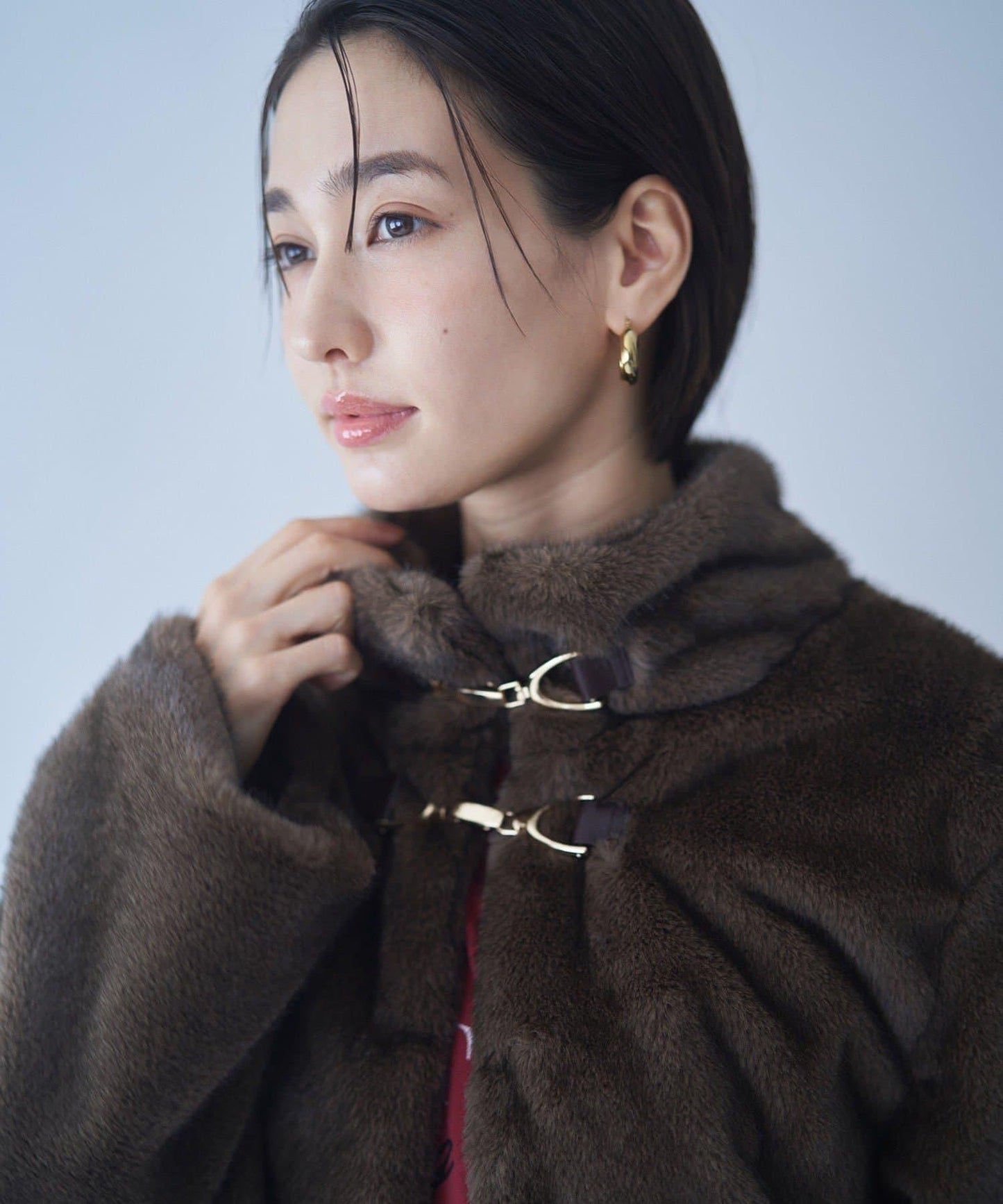 帶金屬扣混合毛短款夾克