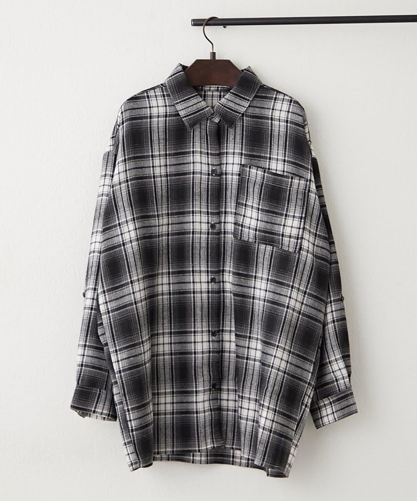 【NUNIFE】寬鬆大格子襯衫