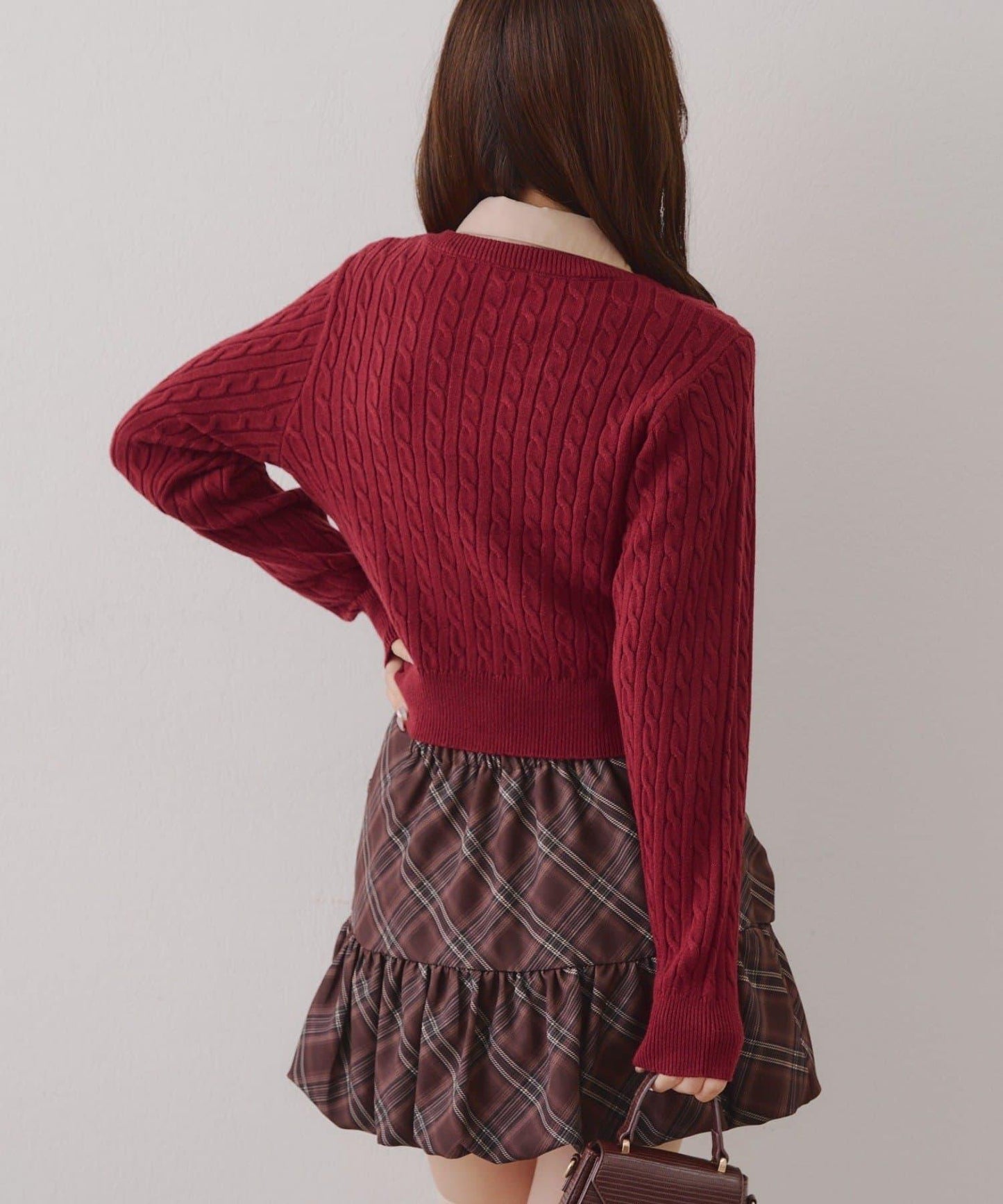 蝴蝶結領繫帶麻花針織套頭衫