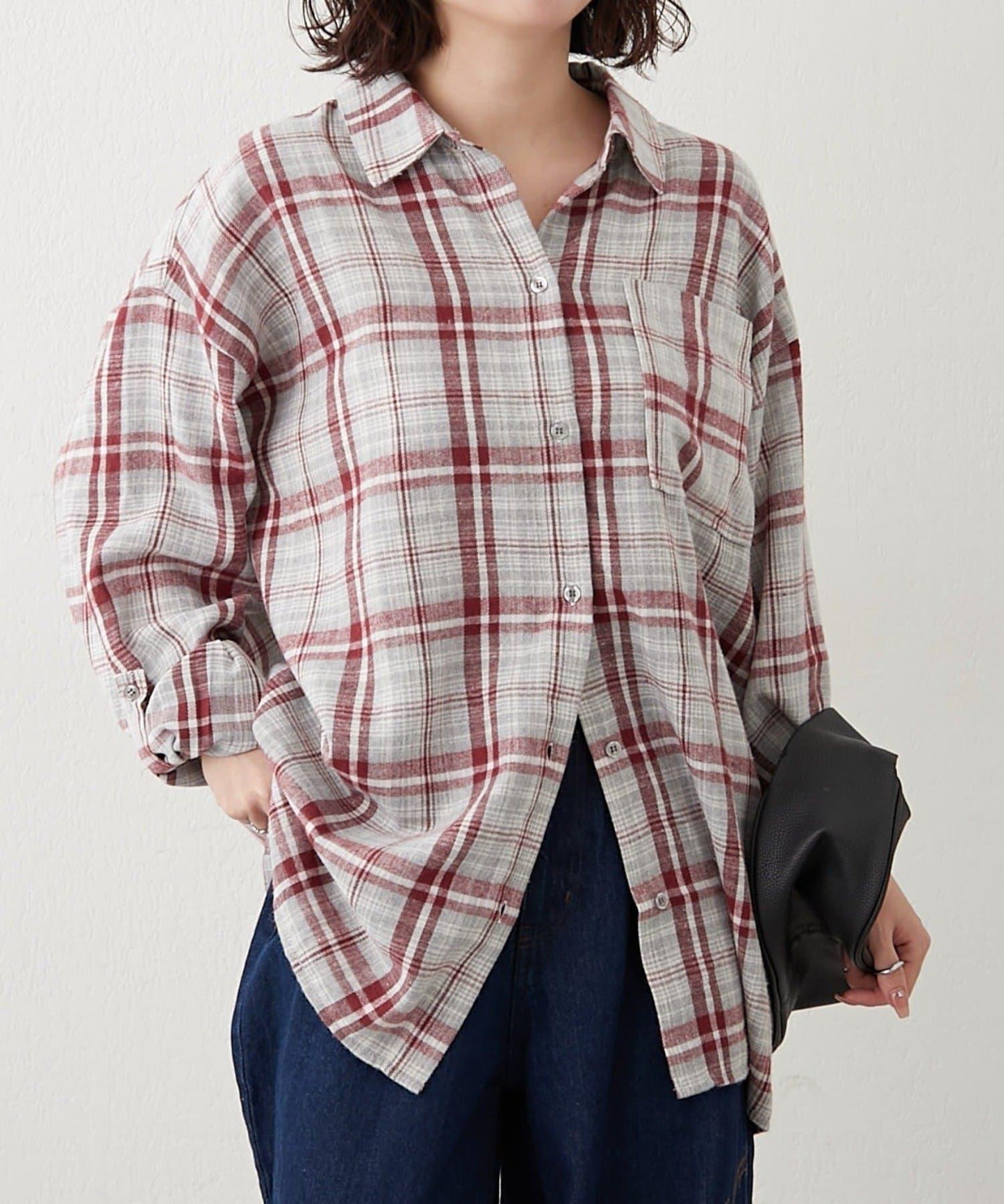 【NUNIFE】寬鬆大格子襯衫