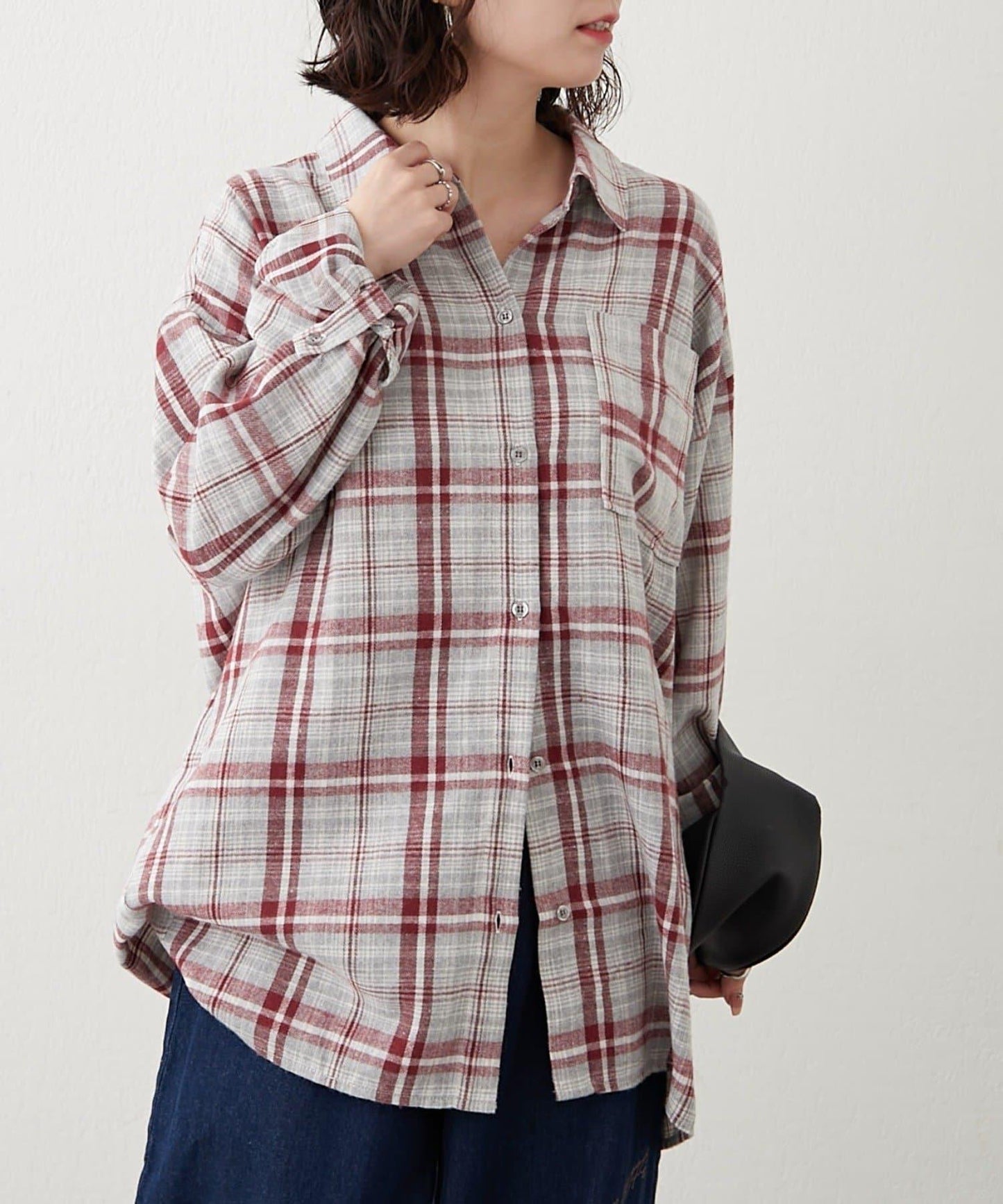 【NUNIFE】寬鬆大格子襯衫