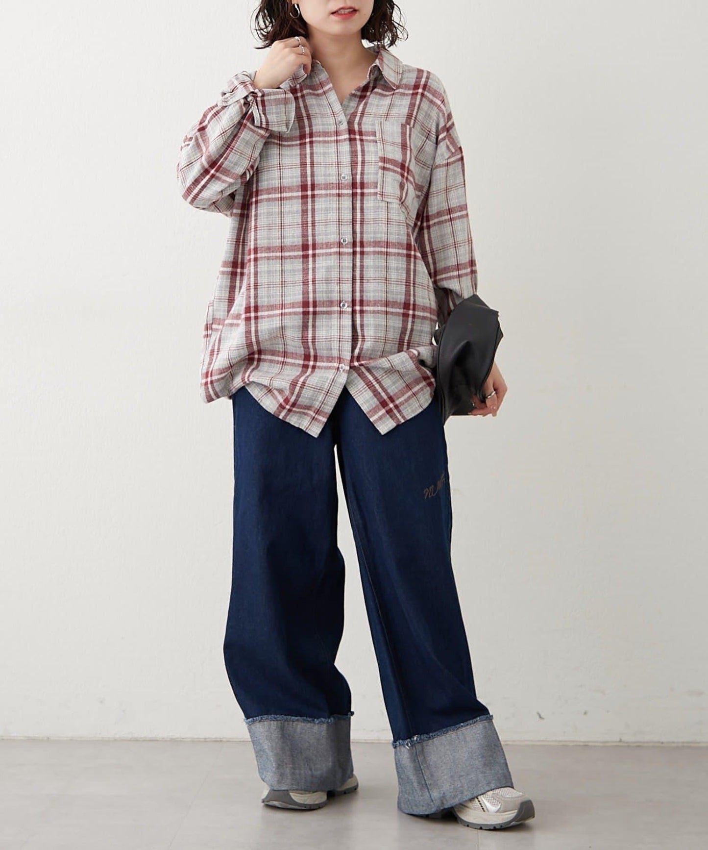 【NUNIFE】寬鬆大格子襯衫