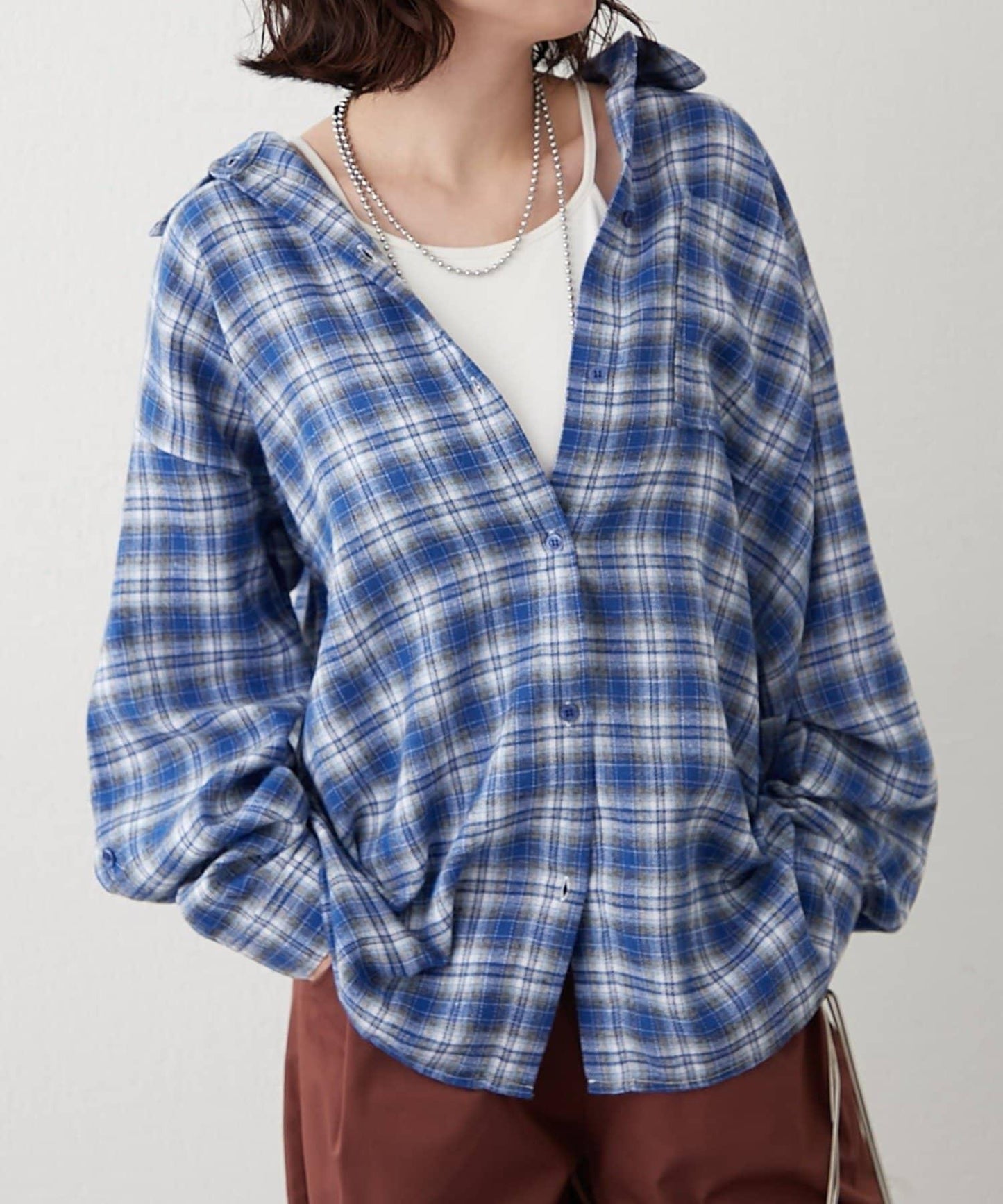 【NUNIFE】寬鬆大格子襯衫