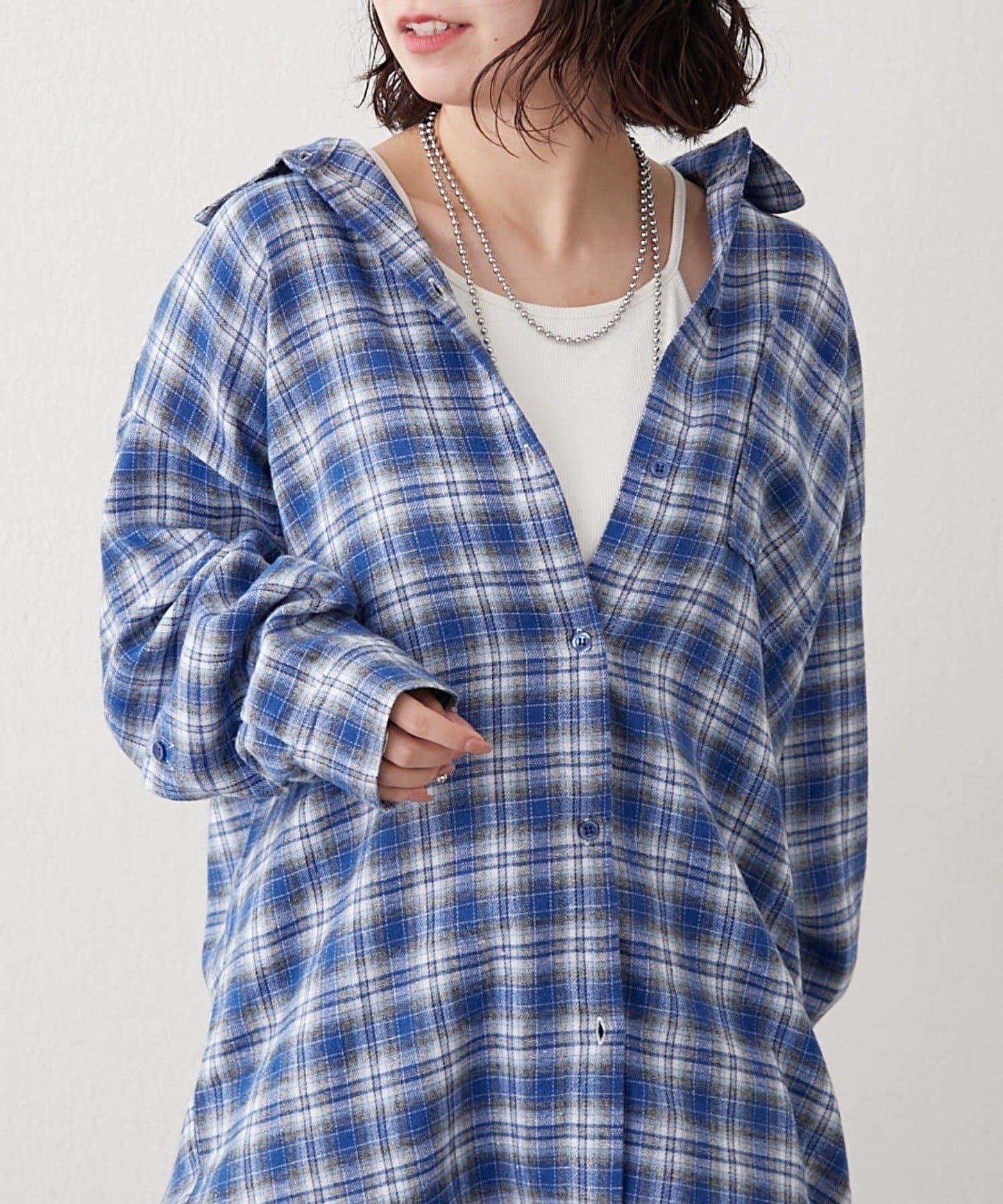 【NUNIFE】寬鬆大格子襯衫