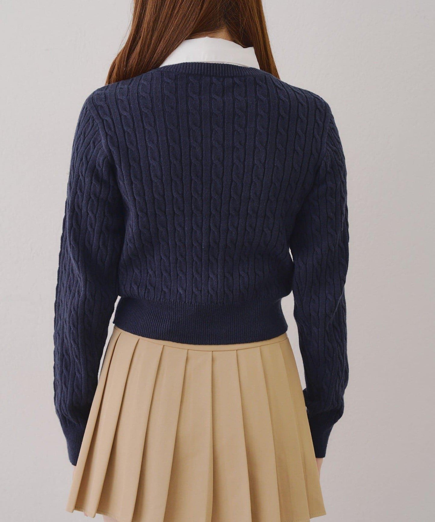 蝴蝶結領繫帶麻花針織套頭衫