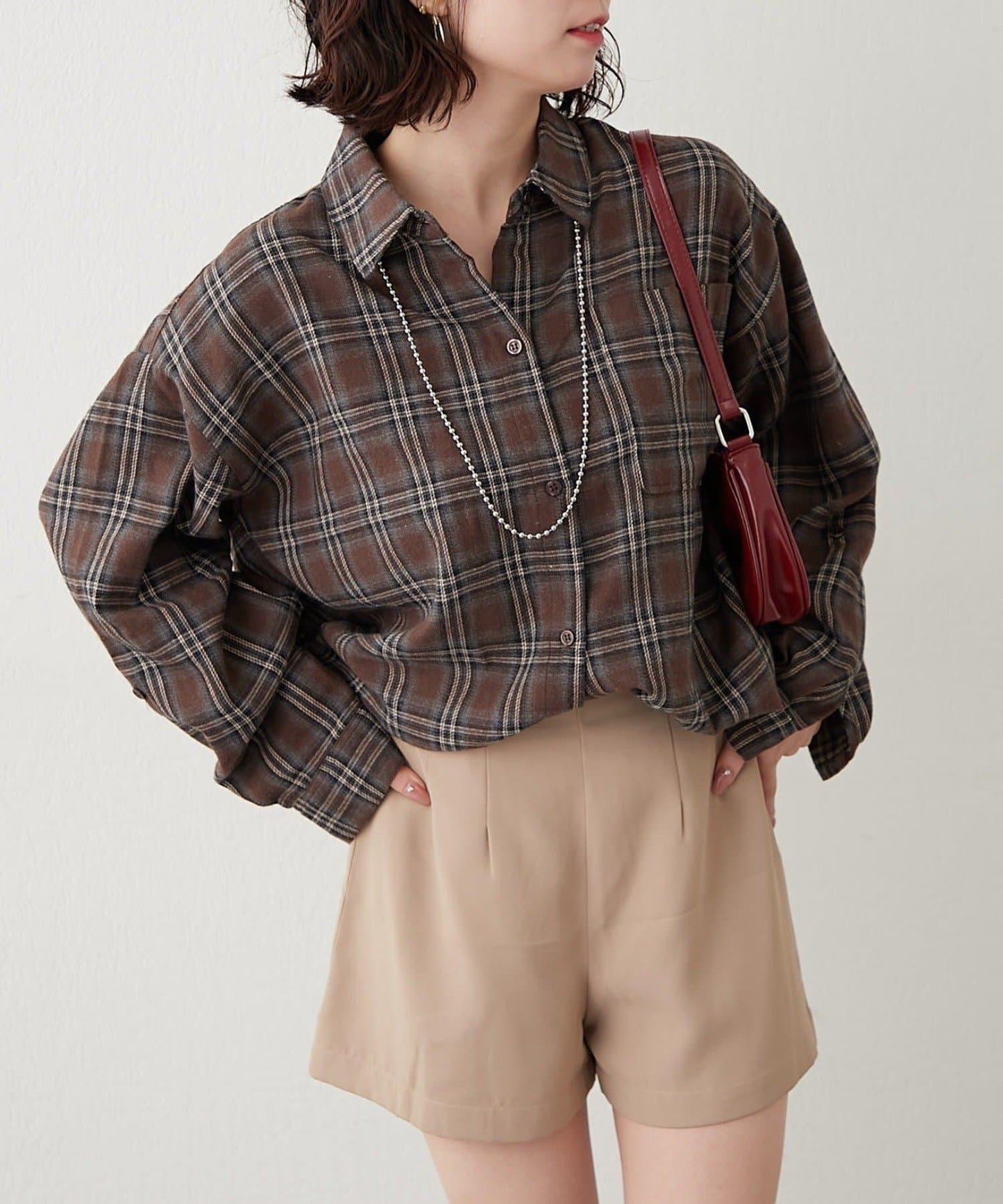 【NUNIFE】寬鬆大格子襯衫