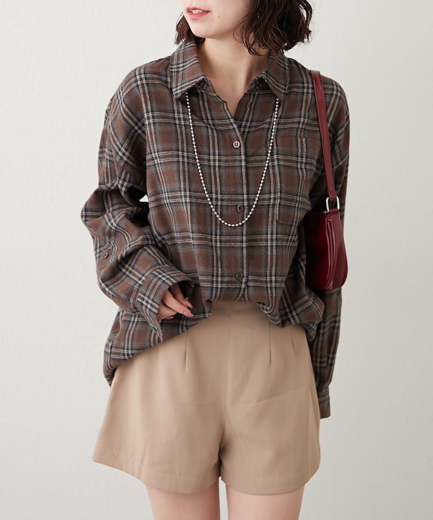 【NUNIFE】寬鬆大格子襯衫